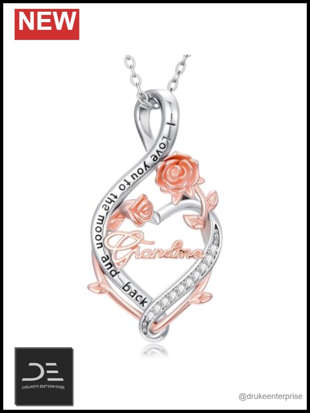 925 Sterling Silver Heart Infinity Grandma Necklace Pendant